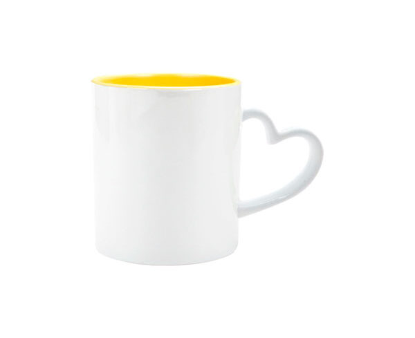 Caneca de Cerâmica Alça Coração Branca Interior Colorido 325ml – Amarela
