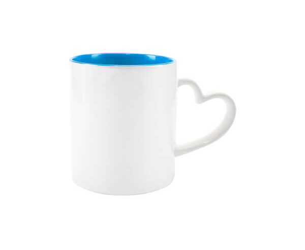 Caneca de Cerâmica Alça Coração Branca Interior Colorido 325ml – Azul