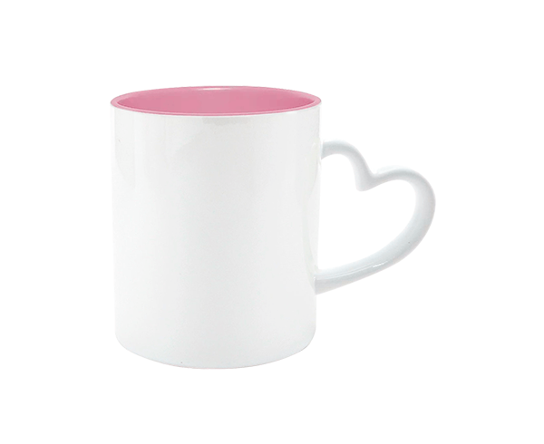 Caneca de Cerâmica Alça Coração Branca Interior Colorido 325ml – Rosa