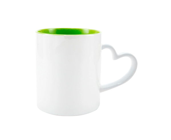 Caneca de Cerâmica Alça Coração Branca Interior Colorido 325ml – Verde