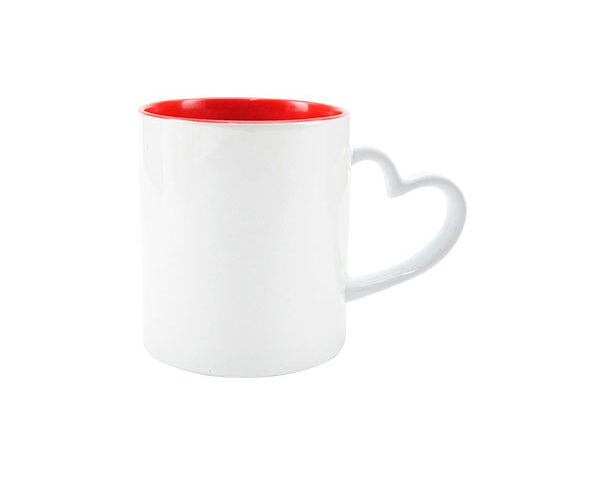Caneca de Cerâmica Alça Coração Branca Interior Colorido 325ml – Vermelha