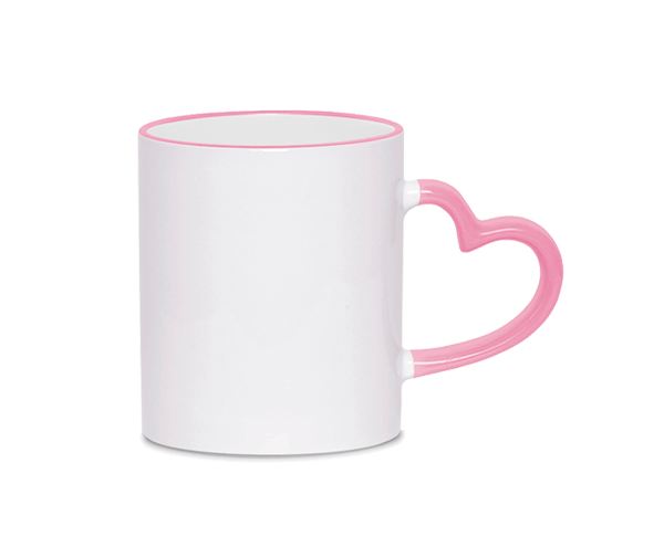 Caneca de Cerâmica Alça Coração e Borda Colorida 325ml – Rosa