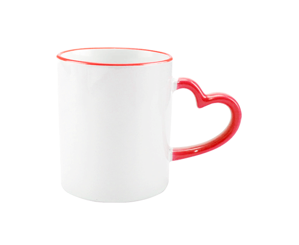 Caneca de Cerâmica Alça Coração e Borda Colorida 325ml – Vermelha