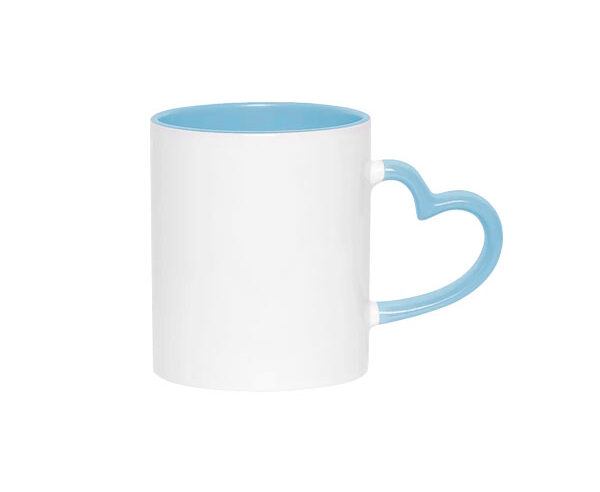Caneca de Cerâmica Alça Coração e Interior Colorido 325ml – Azul BB