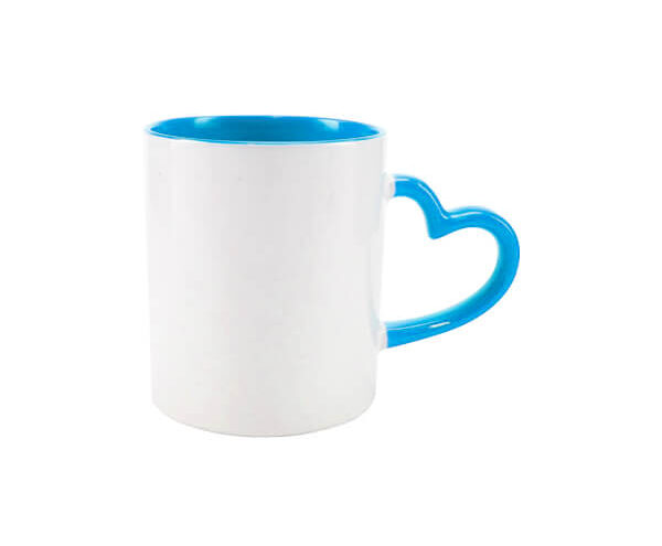 Caneca de Cerâmica Alça Coração e Interior Colorido 325ml – Azul Claro