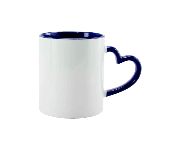 Caneca de Cerâmica Alça Coração e Interior Colorido 325ml – Azul Escuro