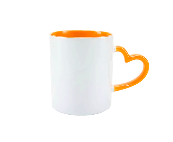 Caneca de Cerâmica Alça Coração e Interior Colorido 325ml – Laranja