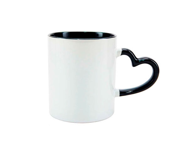 Caneca de Cerâmica Alça Coração e Interior Colorido 325ml – Preta