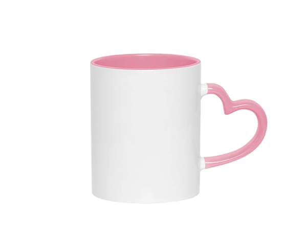 Caneca de Cerâmica Alça Coração e Interior Colorido 325ml – Rosa
