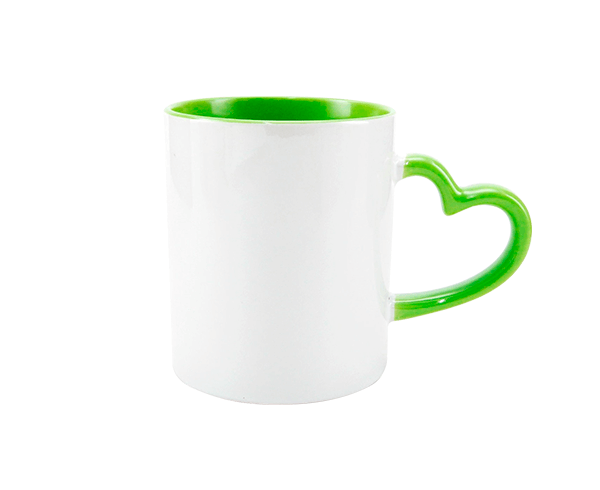 Caneca de Cerâmica Alça Coração e Interior Colorido 325ml – Verde Claro