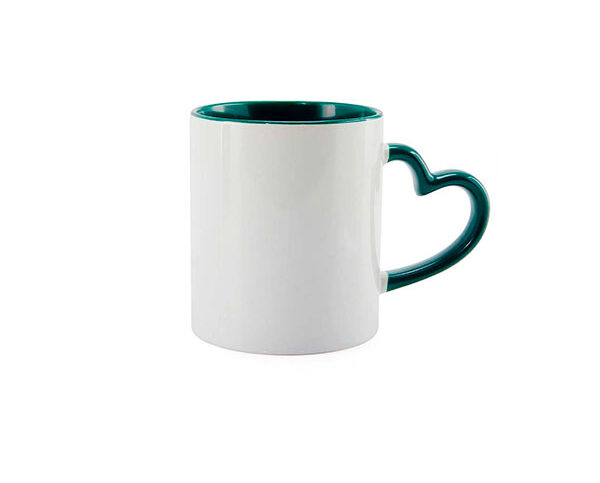 Caneca de Cerâmica Alça Coração e Interior Colorido 325ml – Verde Escuro