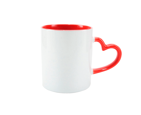 Caneca de Cerâmica Alça Coração e Interior Colorido 325ml – Vermelha