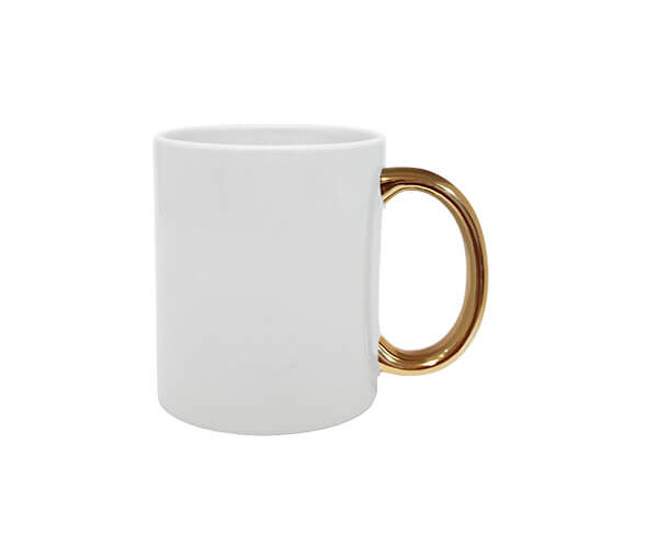 Caneca de Cerâmica Alça Cromada 325ml – Dourada