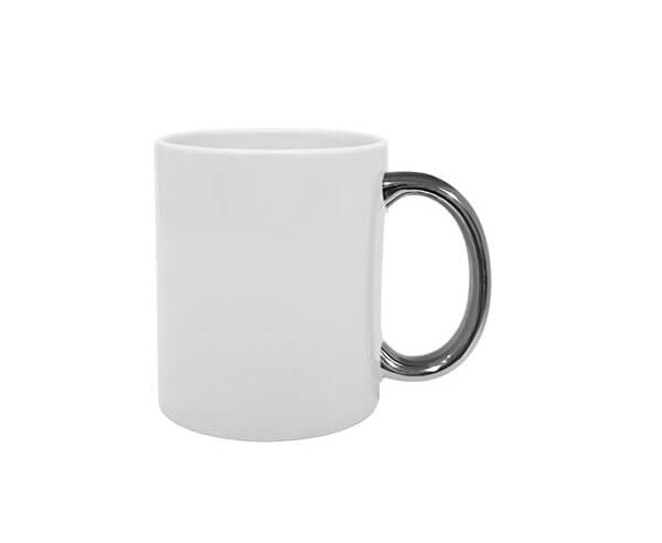 Caneca de Cerâmica Alça Cromada 325ml – Prata