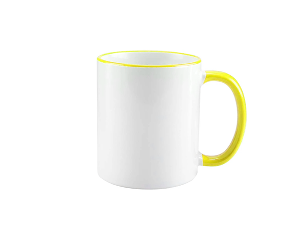 Caneca de Cerâmica Alça e Borda Colorida 325ml – Amarelo