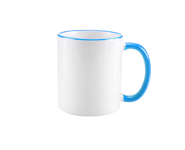 Caneca de Cerâmica Alça e Borda Colorida 325ml – Azul Claro