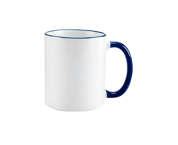 Caneca de Cerâmica Alça e Borda Colorida 325ml – Azul Escuro