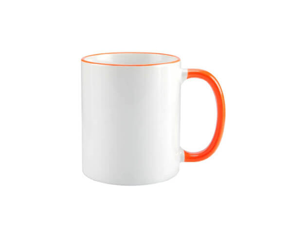 Caneca de Cerâmica Alça e Borda Colorida 325ml – Laranja