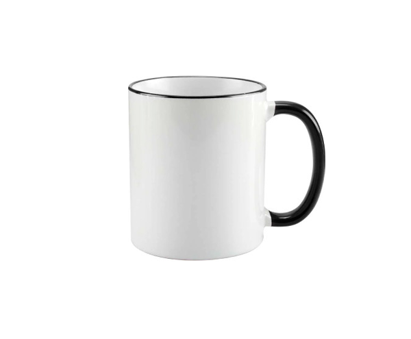 Caneca de Cerâmica Alça e Borda Colorida 325ml – Preto