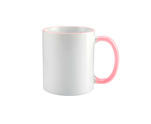 Caneca de Cerâmica Alça e Borda Colorida 325ml – Rosa