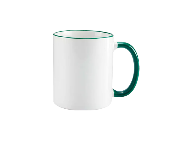 Caneca de Cerâmica Alça e Borda Colorida 325ml – Verde Escuro