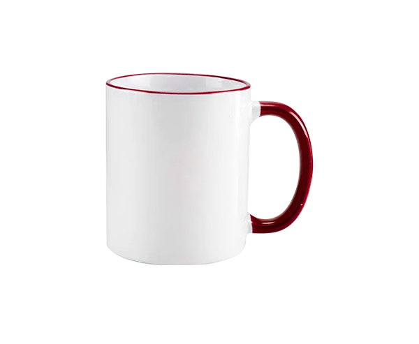 Caneca de Cerâmica Alça e Borda Colorida 325ml – Vermelho Escuro