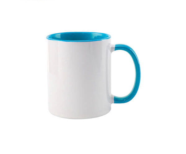 Caneca de Cerâmica Alça e Interior Colorido 325ml – Azul Claro