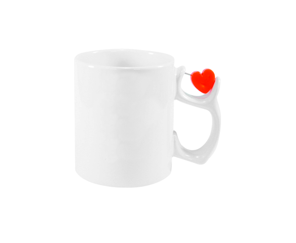 Caneca de Cerâmica Branca 325ml – Alça Coração