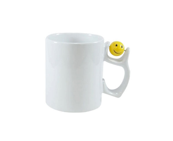 Caneca de Cerâmica Branca 325ml – Alça Smile