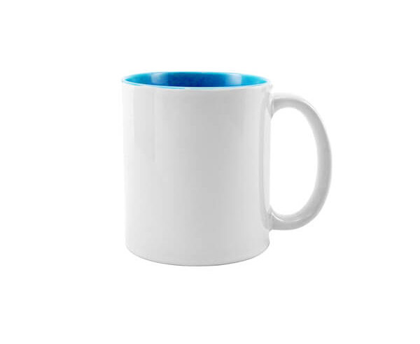 Caneca de Cerâmica Branca Interior Colorido 325ml – Azul Claro
