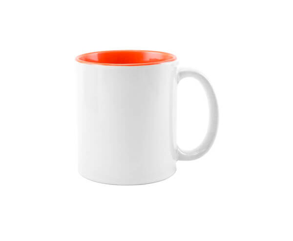 Caneca de Cerâmica Branca Interior Colorido 325ml – Laranja