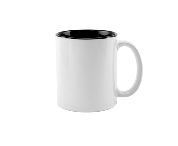Caneca de Cerâmica Branca Interior Colorido 325ml – Preto