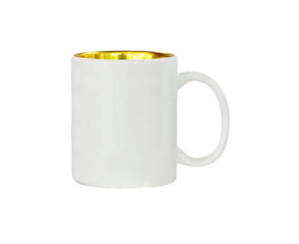 Caneca de Cerâmica Branca Interior Cromado 325ml – Dourado