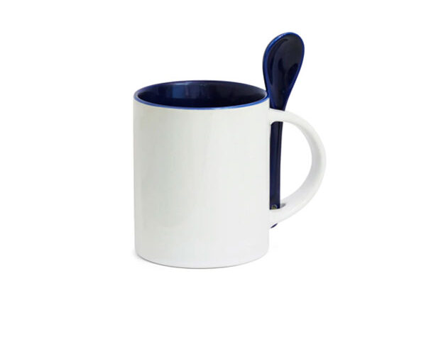 Caneca de Cerâmica Cilíndrica com Colher 325ml – Azul Escuro
