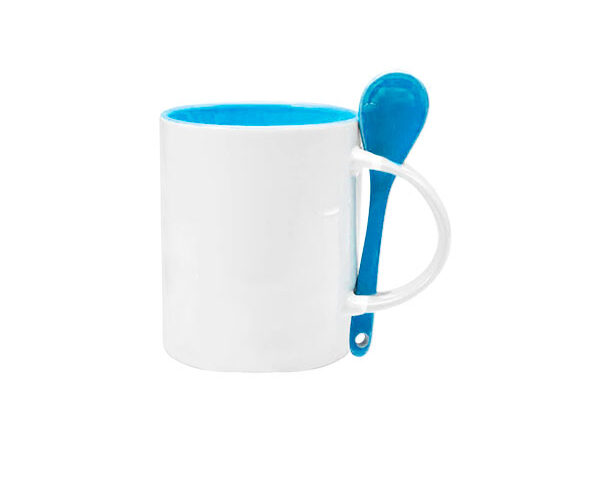 Caneca de Cerâmica Cilíndrica com Colher 325ml – Azul