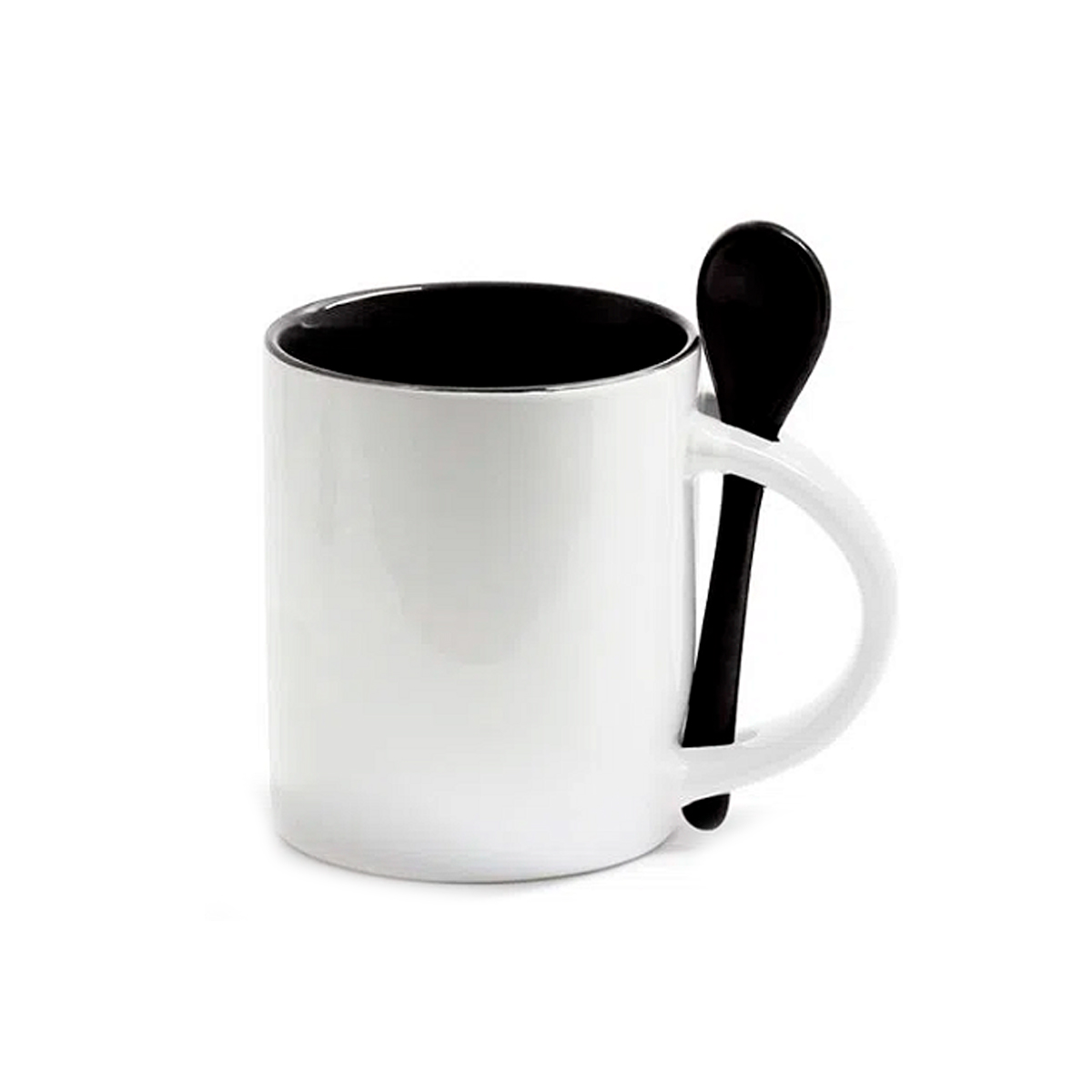 Caneca de Cerâmica Cilíndrica com Colher 325ml – Preta