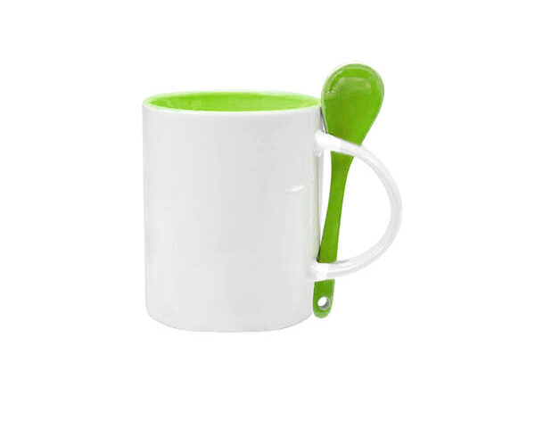 Caneca de Cerâmica Cilíndrica com Colher 325ml – Verde