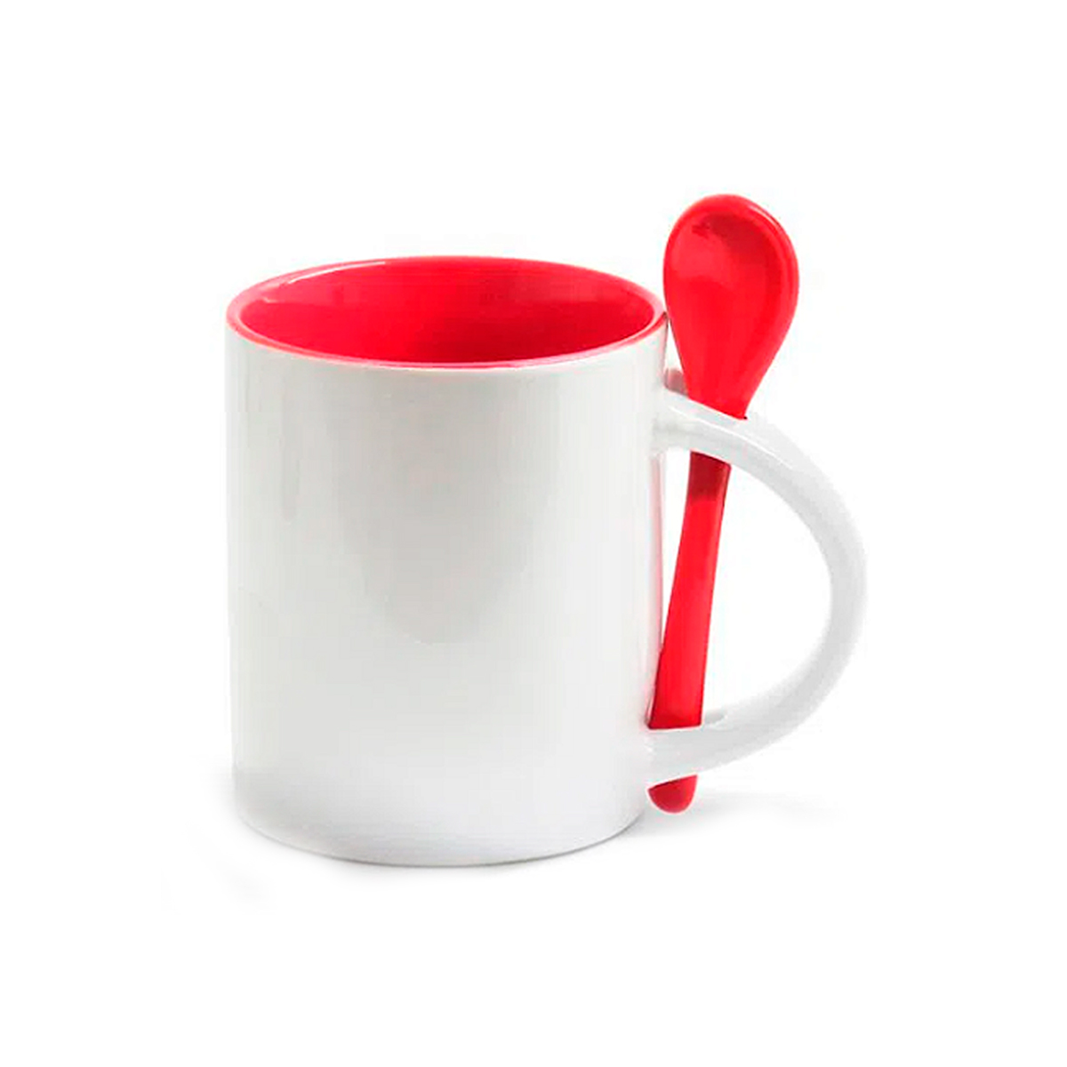 Caneca de Cerâmica Cilíndrica com Colher 325ml – Vermelha