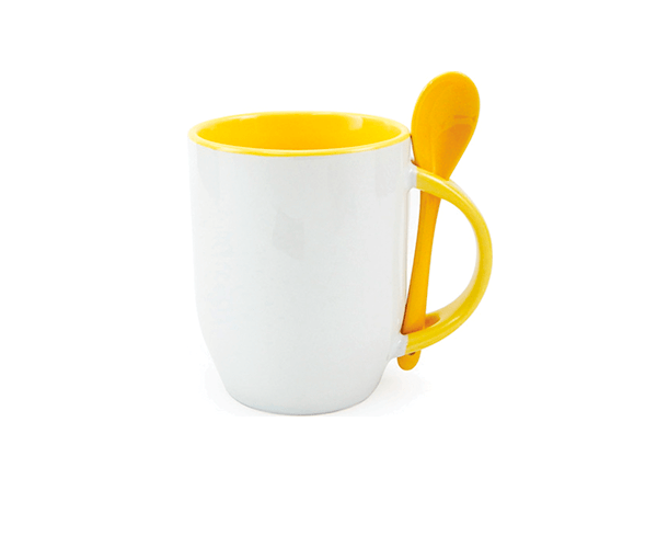 Caneca de Cerâmica com Colher 325ml – Amarela