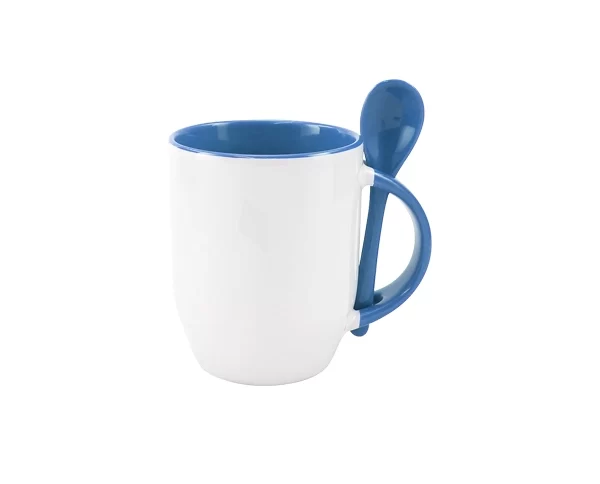 Caneca de Cerâmica com Colher 325ml- Azul Claro