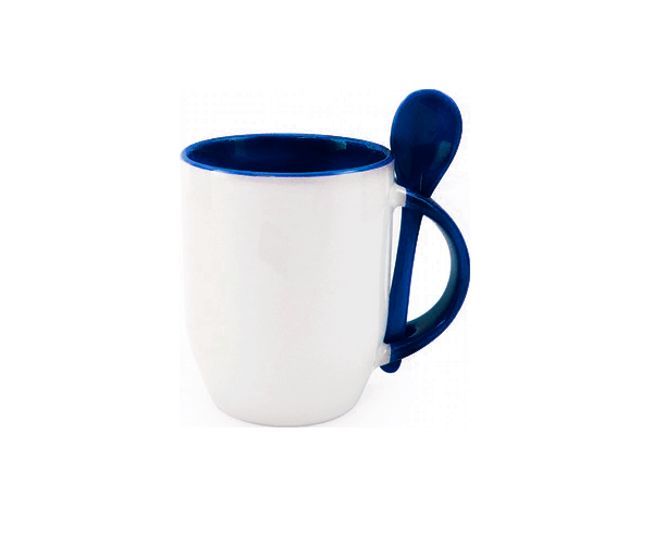 Caneca de Cerâmica com Colher 325ml – Azul Escuro