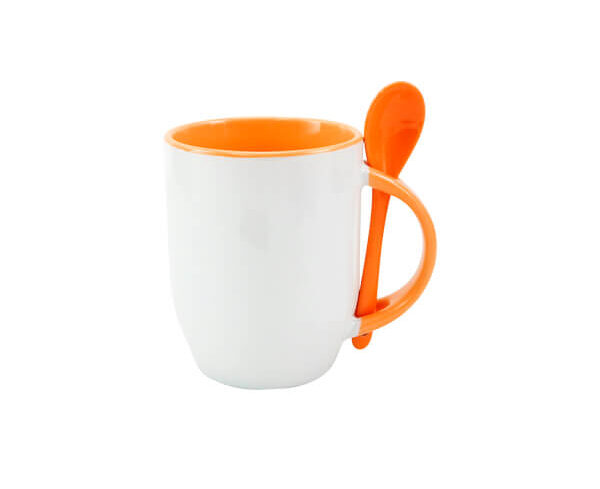 Caneca de Cerâmica com Colher 325ml – Laranja