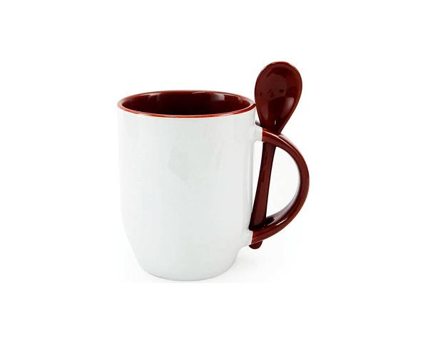 Caneca de Cerâmica com Colher 325ml – Marrom