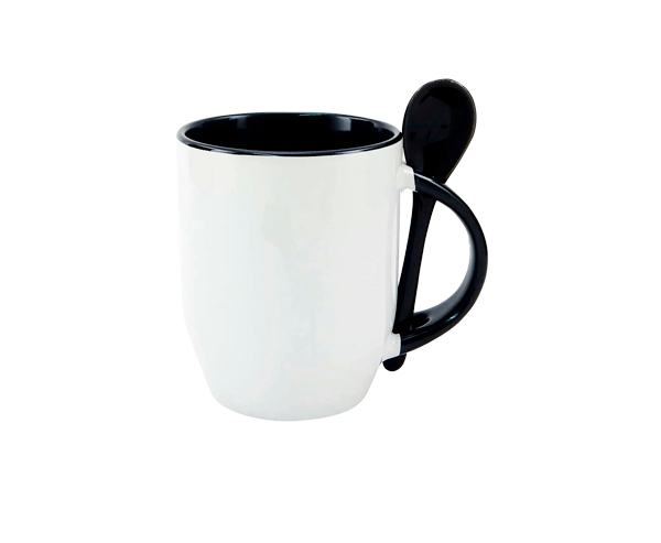 Caneca de Cerâmica com Colher 325ml – Preta