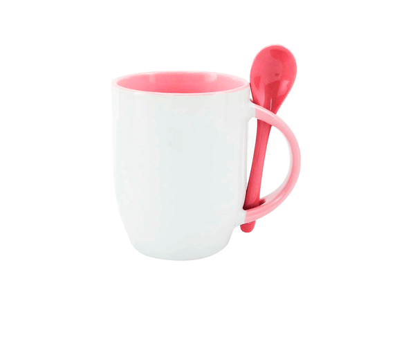 Caneca de Cerâmica com Colher 325ml- Rosa