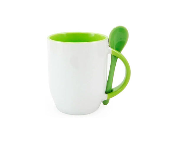 Caneca de Cerâmica com Colher 325ml- Verde Claro