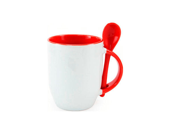Caneca de Cerâmica com Colher 325ml – Vermelha
