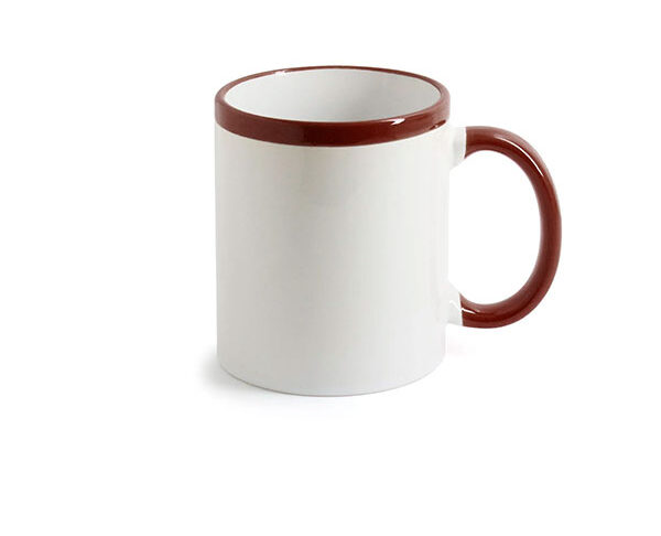 Caneca de Cerâmica Faixa e Alça Colorida 325ml – Marrom