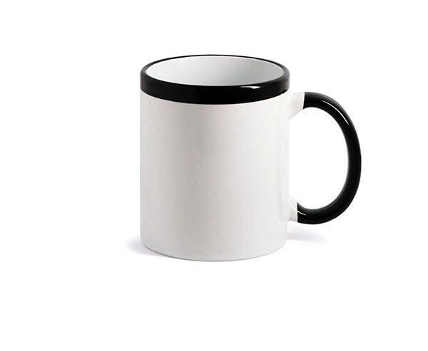 Caneca de Cerâmica Faixa e Alça Colorida 325ml – Preto