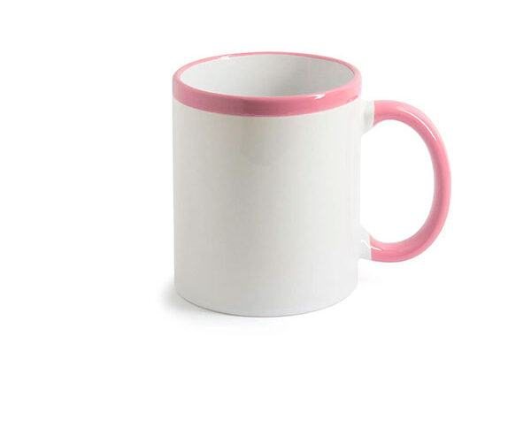 Caneca de Cerâmica Faixa e Alça Colorida 325ml – Rosa